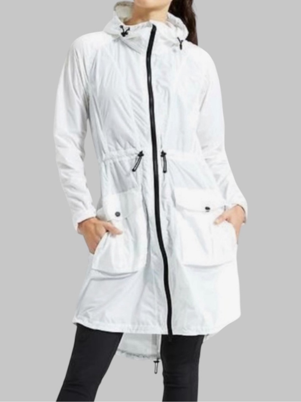Athleta Everday Anorak Long Rain Jacket, White | Size XXS (Oversized)
